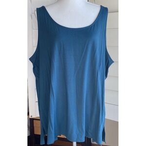 NWT Eileen Fisher Sz 3X Pacific Teal‎ Stretch Jersey Scoop Neck Tank 92% Tencel